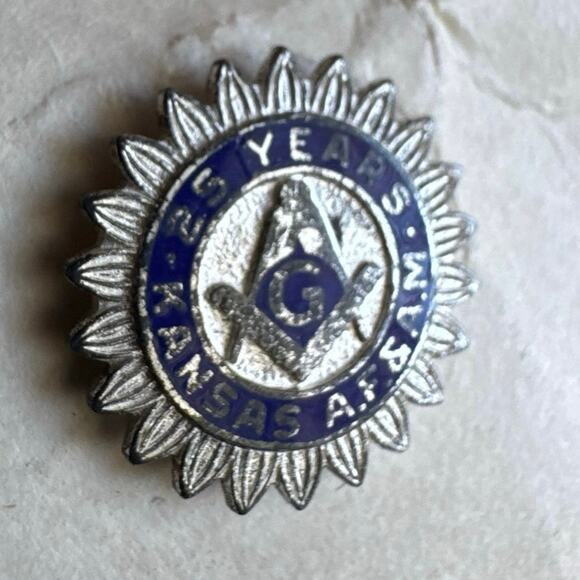 sterling silver Enamel vintage freemason masonic 25 years lapel pin Kansas AF&AM - Picture 1 of 3